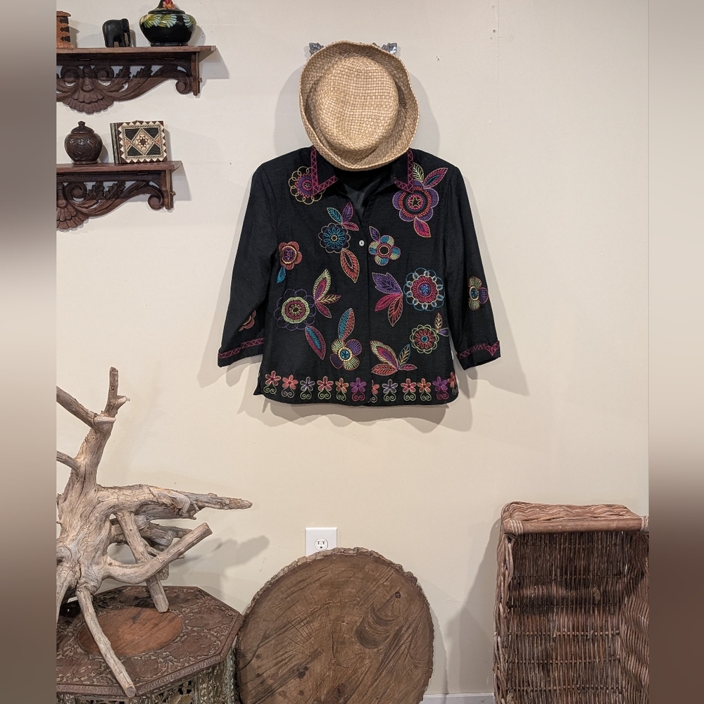 Scott Taylor Machine Embroidered Black Jacket with Floral Design.